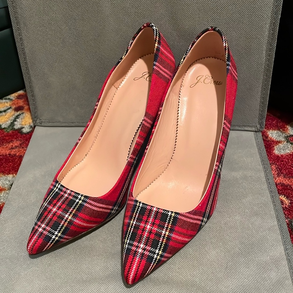J. Crew Steward Plaid Heels, Brand New, size 6.5
